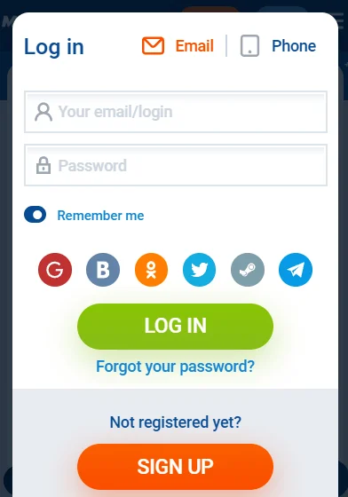 Authorization in the system
Via phone number
Via email
Via social networks